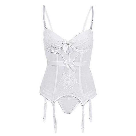 Plus Size Corset Lingerie Lace Floral Transparent Padded Cup Corsets Straps Underwear Bowknot