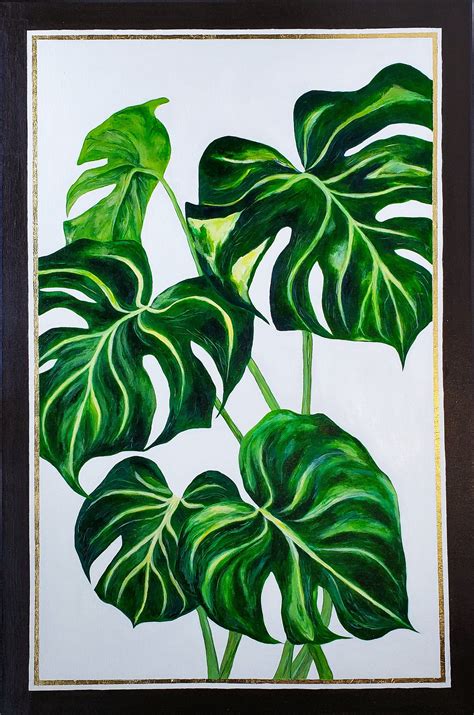 36x24 Monstera Original Plant Painting Swiss Cheese Plant Art Tropical