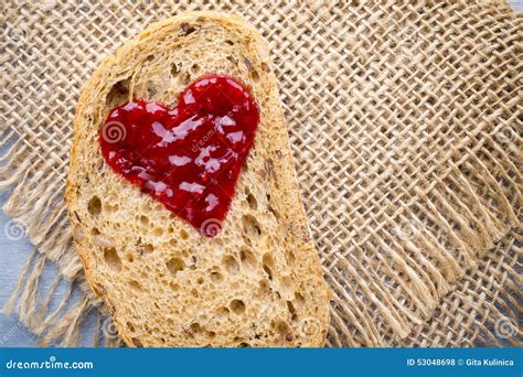 Grain Slice Of Bread With Jam Heart Shape Stock Photo Image Of Grain