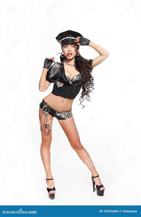 Brunette Semi Nude Police Woman In Glasses Stock Photo Image Of