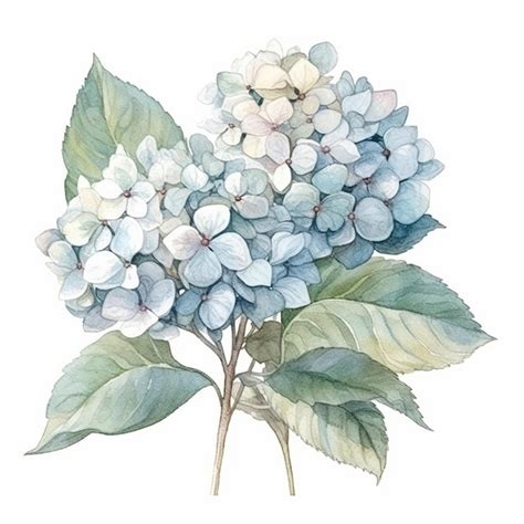 Un ramo de flores de hortensias azules con hojas ilustración de