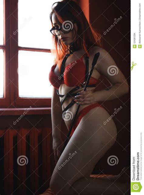 Girl Slave In Red Lingerie BDSM Stock Photo Image Of Passion Fear