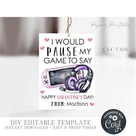 Editable Girl Gamer Valentine Cards Gamer Valentine Cards Etsy