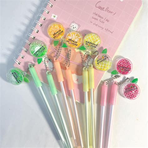 Jual Pulpen Gel Gantungan Glitter Motif Buah Buahan Lucu Pen Pena Gel