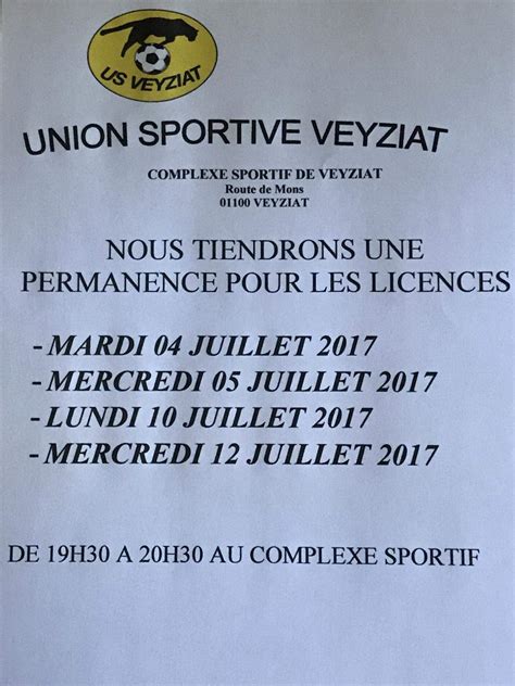 Actualit Renouvellement Des Licences Club Football Us Veyziat Footeo