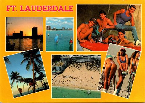 Florida Fort Lauderdale Greetings Multi View With Semi Nude Guys And