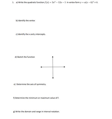 Solved 1 A Write The Quadratic Function Fx 3x2 12x