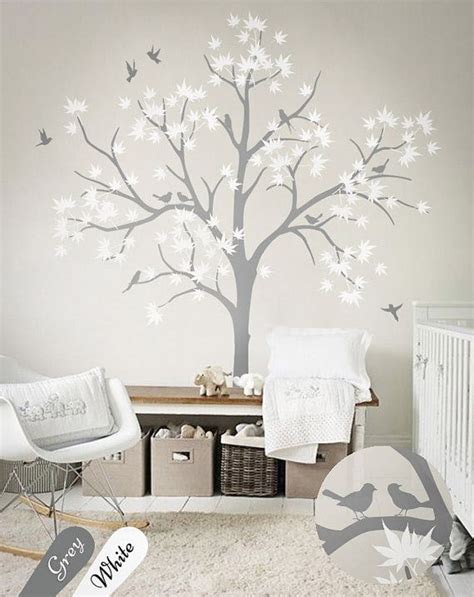 Large Nursery Wall Decoration White Tree Wall Decals Nursery Wall Tree