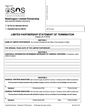 Fillable Online Sos Wa Limited Partnership Statement Of Termination Fax