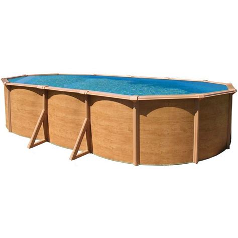 PISCINE HORS SOL ACIER OVALE 6 10 X 3 65 X 1 20 M ASPECT BOIS CANYON