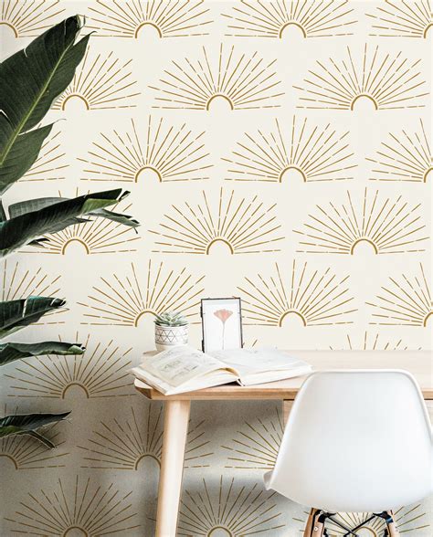 Wallpaper Peel and Stick Wallpaper Boho Golden Sun Cream - Etsy