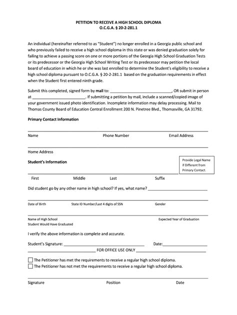 Fillable Online PETITION TO RECEIVE A HIGH SCHOOL DIPLOMA OCGA 20 2 Fax