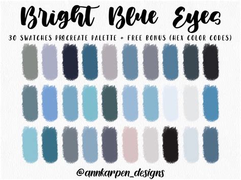 Bright Blue Eyes Procreate Palette 30 Hex Color Codes Instant Digital