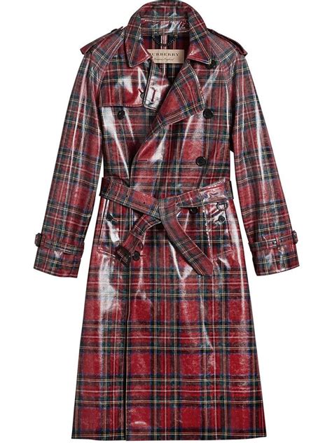 Burberry Leather Patent Tartan Trench Coat In Red For Men Lyst