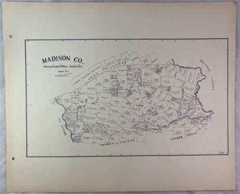 Antique General Land Office Map Madison County Texas Showing Plats