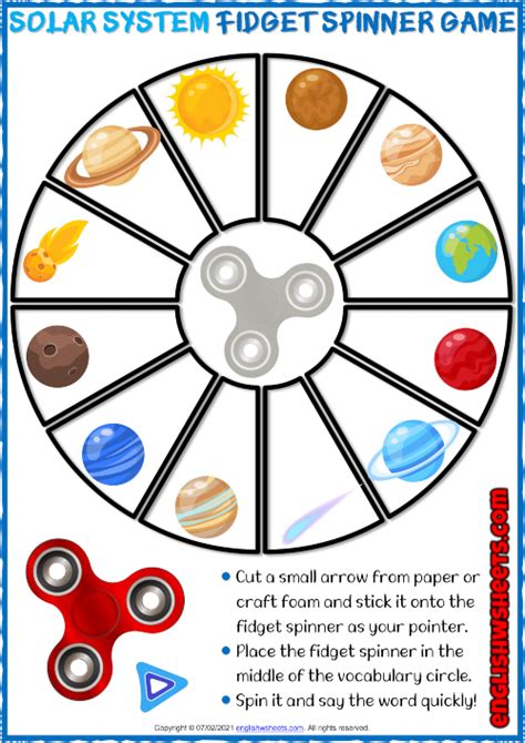 Solar System ESL Printable Fidget Spinner Game For Kids