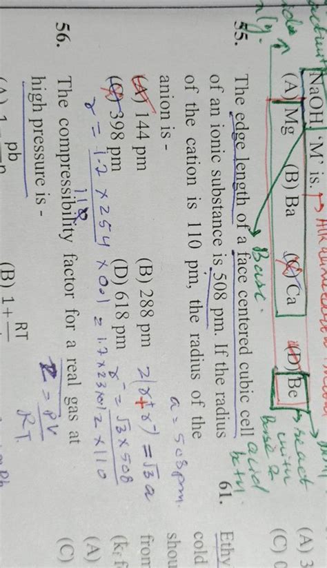 Id The Edge Length Of A Face Centered Cubic Cell Acid Of An Ionic Sub