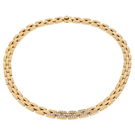 Cartier Maillon Panthere K Yellow Gold Row Link Necklace For Sale