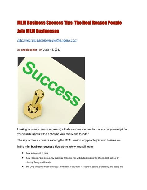 Mlm Success How To Succeed In Mlm