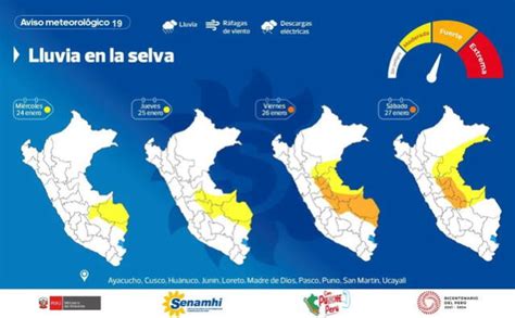 Lluvias En Perú Senamhi Advierte Fuertes Precipitaciones Del 24 Al 27 De Enero En 10 Regiones