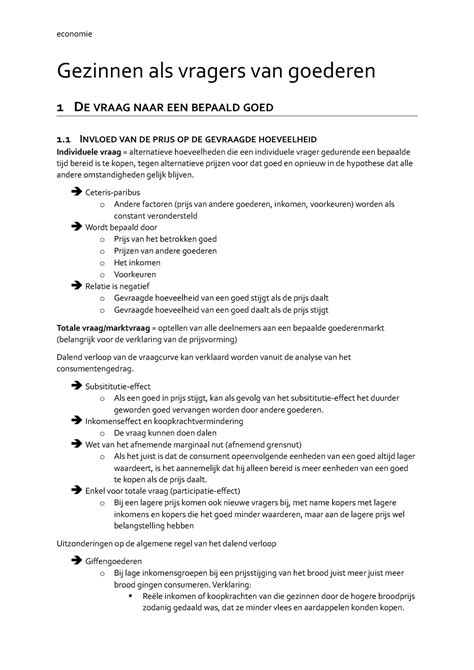 Samenvatting Van Hoofstuk Van Economie In Het Eerste Jaar