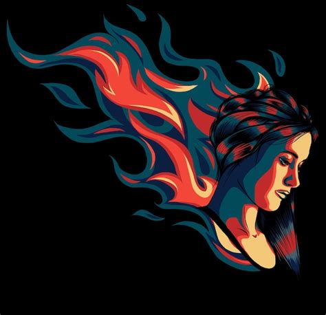 Premium Vector Hot Girl In Flame Vector