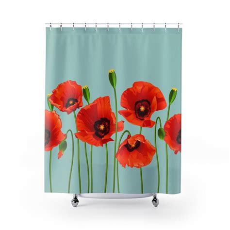 Modern Poppy Flower Shower Curtain Colorful Poppies Shower Etsy