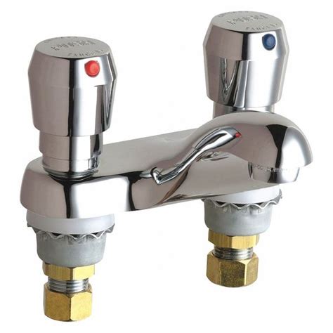 Chicago Faucets Metering Mount Hot And Cold Water Metering Sink Faucet Chrome Plated