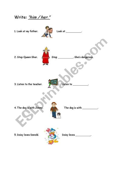 English Worksheets Him Her Object Pronouns