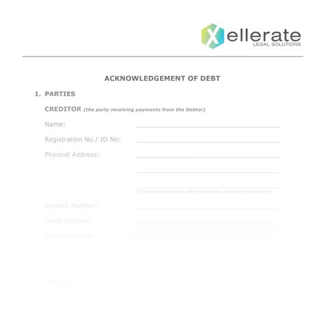 Acknowledgment Of Debt Template Xellerate