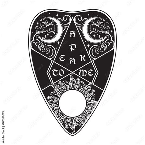 Hand Drawn Art Ouija Board Mystifying Oracle Planchette Isolated