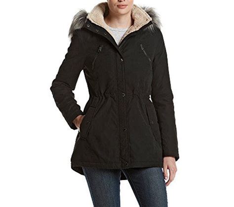 Nautica Womens Microfiber Parka Anorak Jacket With Faux Fur Hooded