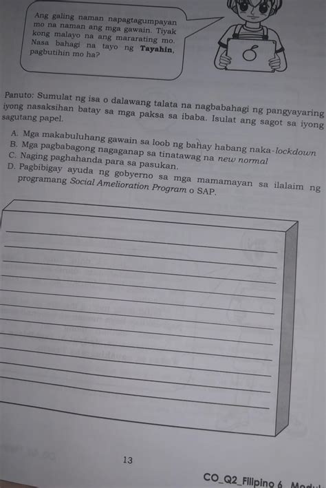 Pagbutihin Mo Ha Panuto Sumulat Ng Isa O Dalawang Talata Na