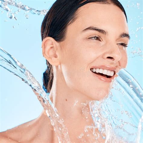 Woman Face And Water Splash For Skincare Cosmetics Or Beauty Wellness