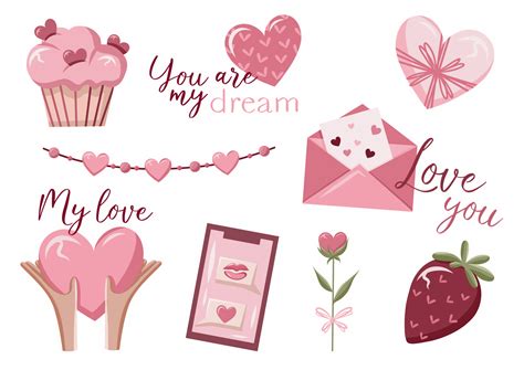 Free Valentines Day Stickers Set Love Symbol Objects And Cute