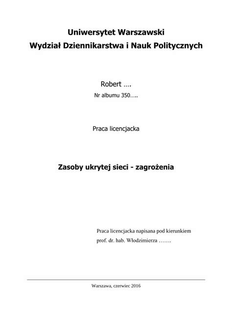 PDF Przykład planu pracy magisterskiej dyplomowej DOKUMEN TIPS