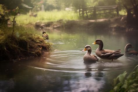 Premium Photo Ducks Swimming In A Tranquil Pond On The Farm Quacking