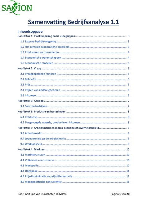 Samenvatting Bedrijfsanalyse 11 Hoofdstuk 1 Plaatsbepaling En Basisbegrippen 1 Externe