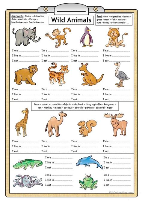 Wild Animals Reading And Writing Worksheet English Esl Worksheets For