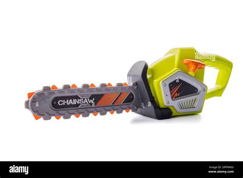 Plastic Toy Chainsaw Isolated On White Background Stock Photo Alamy