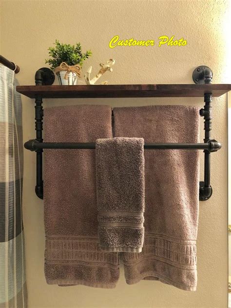 Double Offset 2 Tier Industrial Style Towel Rack With Shelf Etsy