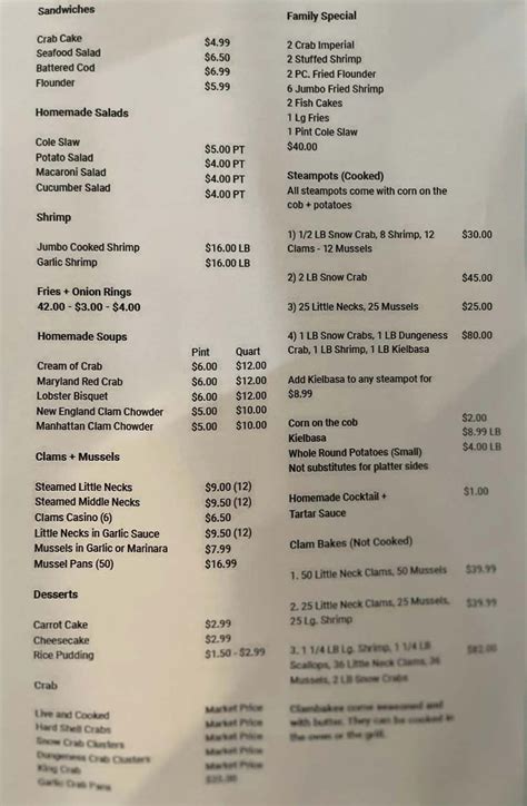 Dom S Seafood Menu Updated January