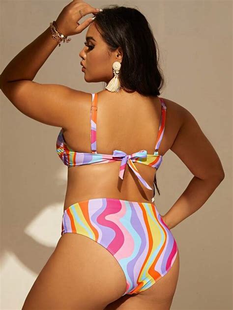 Shein Shein Swim Vcay Plus Wave Print Underwire Bikini Swimsuit Shein Usa