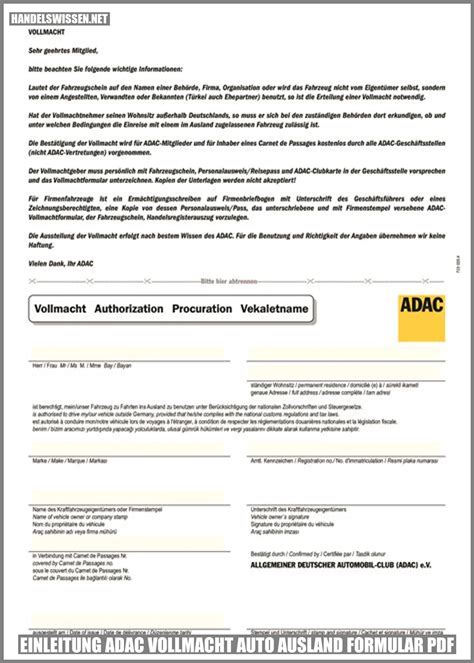 Adac Vollmacht Auto Ausland Formular Pdf Maximieren Sie Ihre