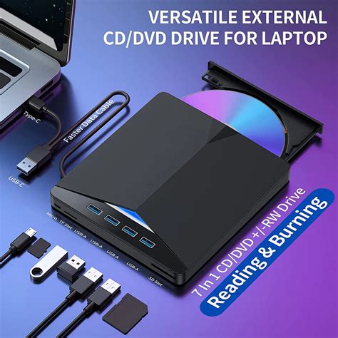 Внешний оптический привод Blu-ray 7 в 1 USB 3.0 типа C с портом SD/TF ...