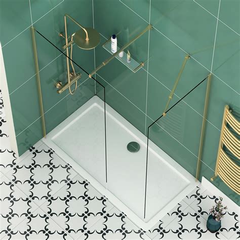 Marbella 8mm Walk In Shower Enclosure Brushed Brass With Tray Easy