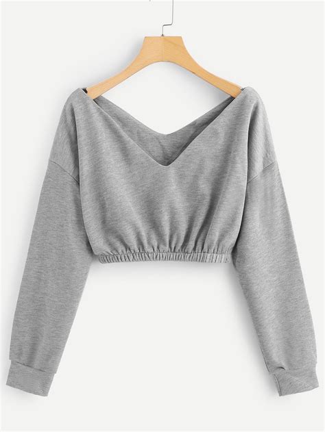 V Neck Crop Sweatshirt Shein Fashion Clothes Women Cute Casual