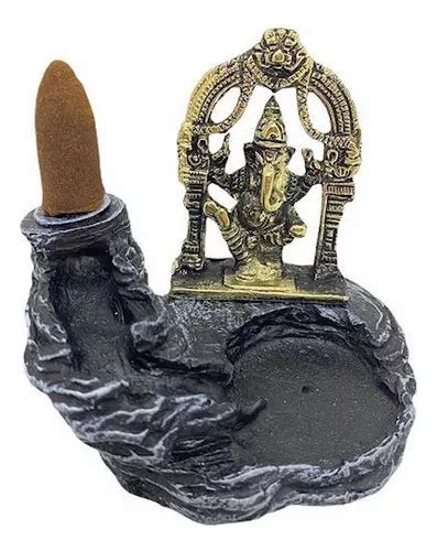 Quemador Ganesha En Forma De Cascada Gris Y Dorado De Resina 10 Cm