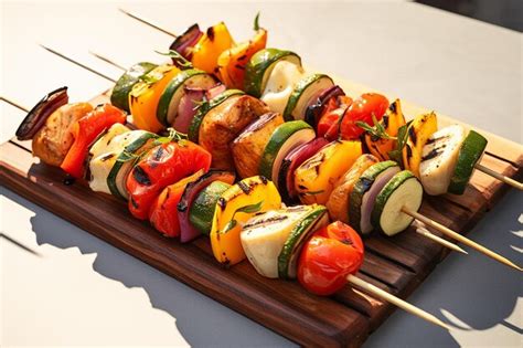 Premium AI Image Sizzling Veggie Delight Vegetarian Skewers With