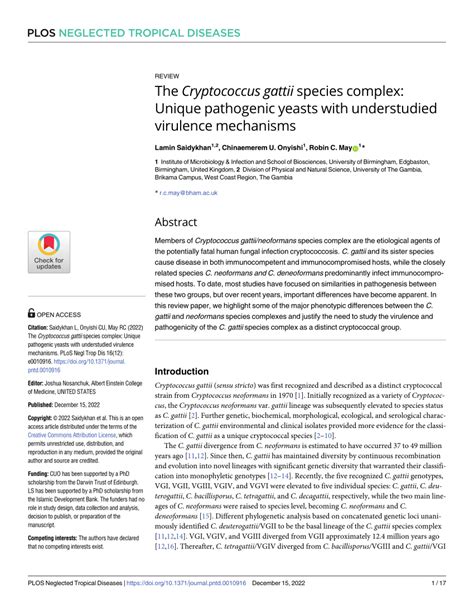 (PDF) The Cryptococcus gattii species complex: Unique pathogenic yeasts ...